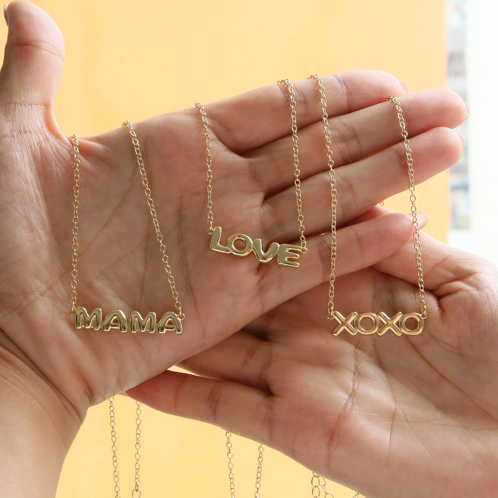 18k Gold Brass Glossy Bubble Feel LOVE MAMA XOXO จี้สร้อยคอแฟชั่น