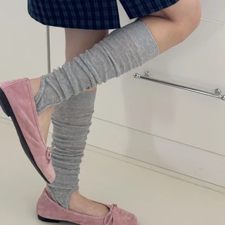 สไตล์มิว~สไตล์เกาหลีสไตล์บัลเล่ต์สีทึบเข็มคู่ผ้าฝ้ายระบายอากาศโลลิต้า เจเค ถุงเท้าเข่าไม่มีนิ้วเท้าผู้หญิง