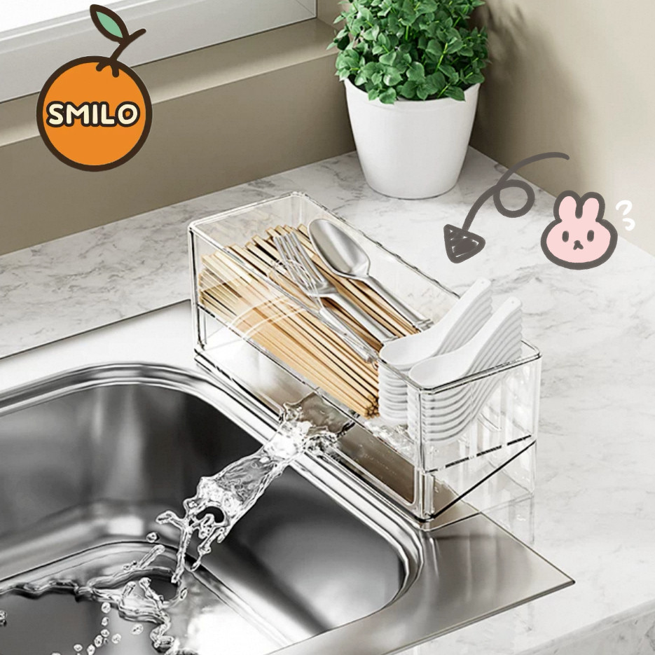 SMILO PET ที่วางฟองน้ํา ชั้นวาง ความจุขนาดใหญ่ ชั้นวางอ่างล้างจานในครัว ออกแบบให้ระบายน้ำด้านล่างได้