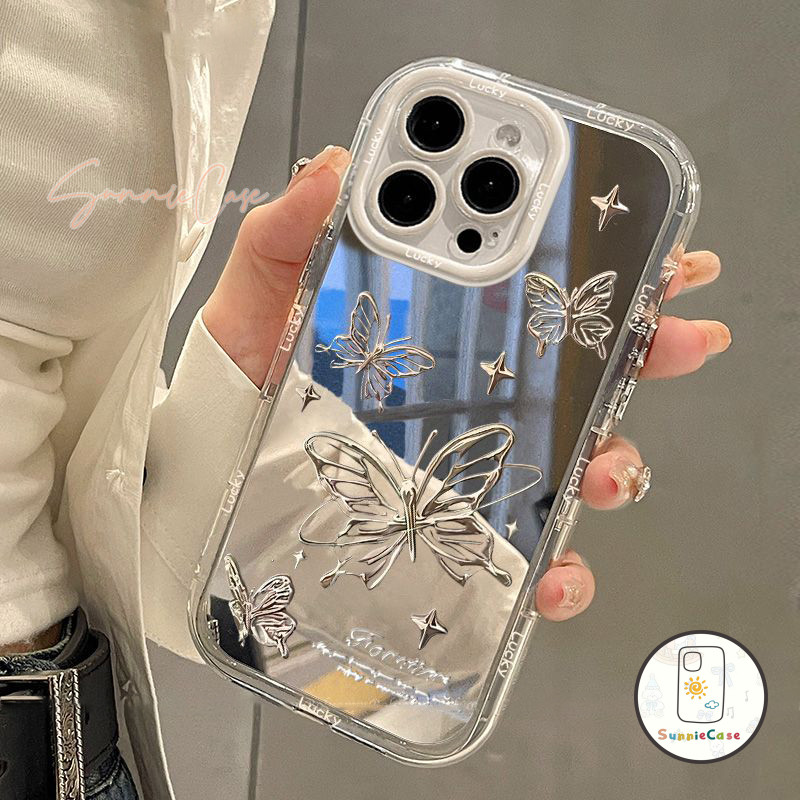เคสไอโฟน12 สำหรับ เคส IPhone 11 13 15 12 16 14 Pro Max XS XR X 7Plus 8Plus Max 7 8 16 Plus SE ผีเสื้อ กระจกนุ่มกระจก