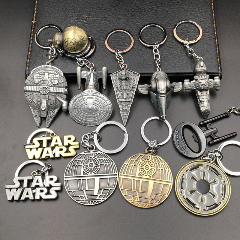 Starwars รอบ Star Trek Enterprise Star Destroyer Millennium Falcon Spacecraft พวงกุญแจจี้