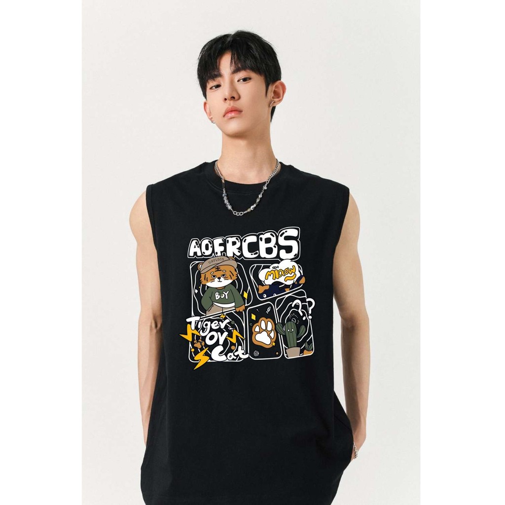 【My-T】🚀 เสื้อฟอก เสื้อแขนกุด "AOFRCBS Tiger" ผ้าCOTTON โคตรนุ่ม สตรีทแฟชั่น OVERSIZE  เสื้อยืดผู้ชาย tank top men