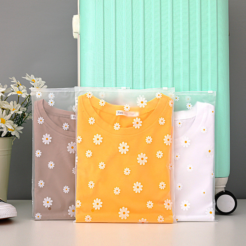 ถุงซิปใส่เสื้อผ้าลายดอกเดซี่  ถุงเก็บของเดินทาง บรรจุเสื้อผ้า ถุงบรรจุภัณฑ์พลาสติกPE พร่อมส่ง