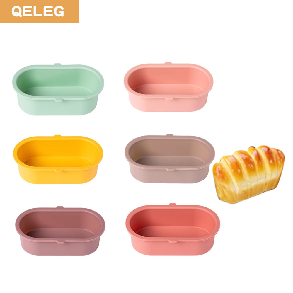 แม่พิมพ์อบซิลิโคนรูปทรงวงรี QELEG 4/6 ชิ้น สำหรับทำขนมปัง DIY และแม่พิมพ์เค้กปอนด์ แม่พิมพ์ซิลิโคนสำหรับทำขนมในครัว หลากสี ปล่อยง่าย