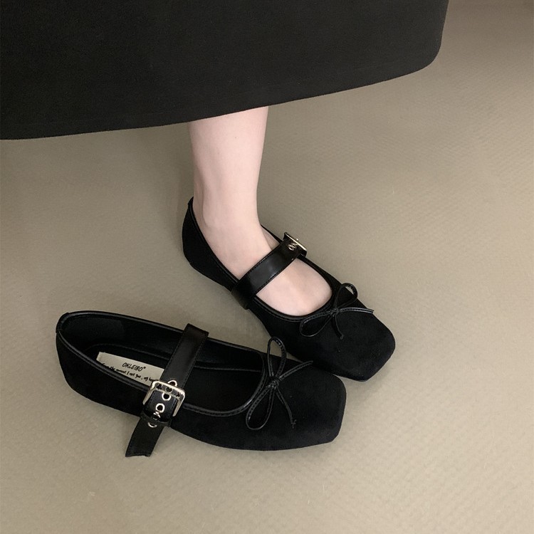 WALKING 👟รองเท้า Mary Jane หัวเหลี่ยม ปากตื้น ส้นแบน สไตล์ย้อนยุค พื้นนุ่ม ไม่ลื่น ทนทานต่อการสึกหรอ