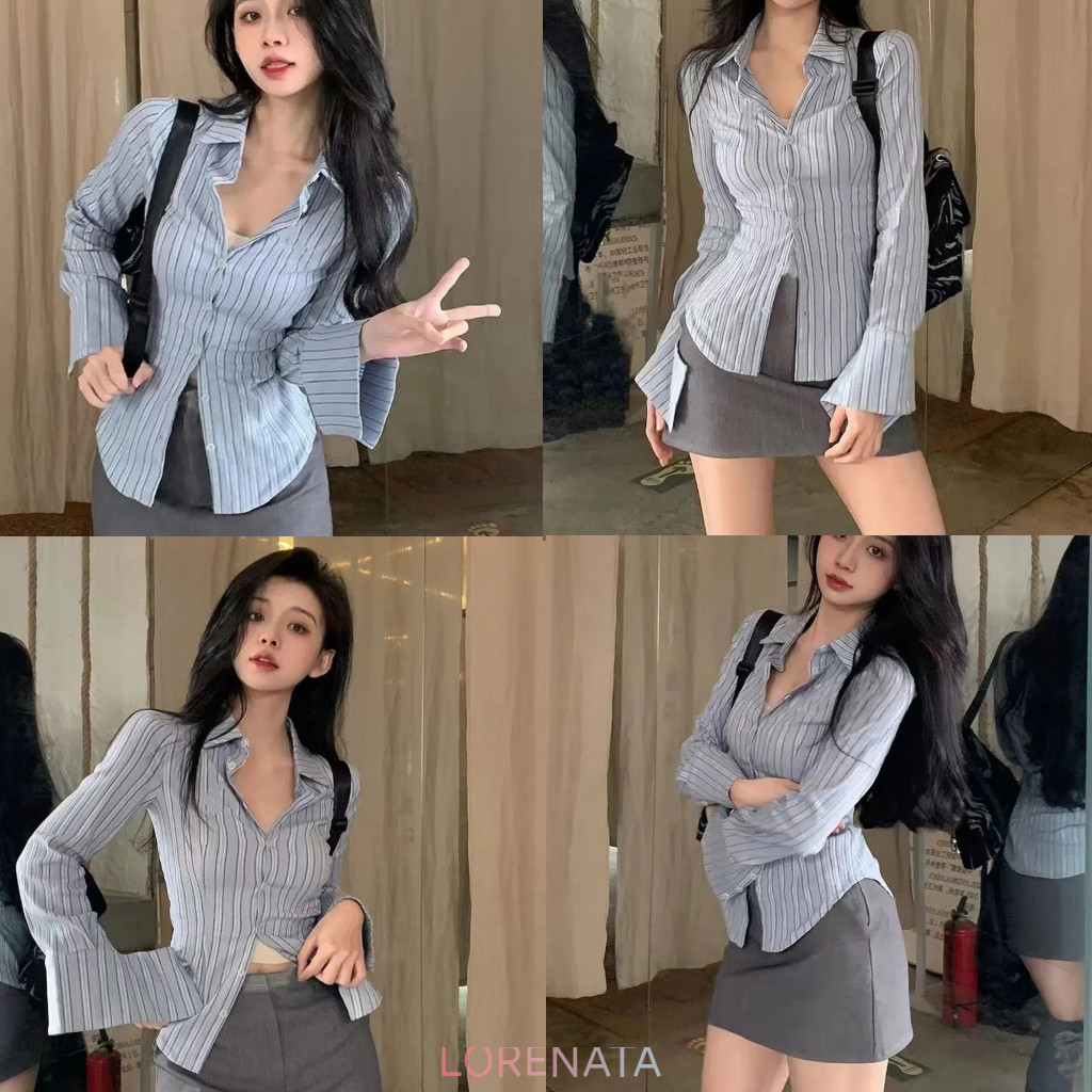 (การจัดส่งจากกรุงเทพฯ) LORENATAเสื้อเชิ้ตแฟชั่นแขนยาว ทรงเข้ารูป สไตล์วินเทจฝรั่ง ใส่เที่ยว ใส่ทำคอนเทนต์ก็สวย-Z299