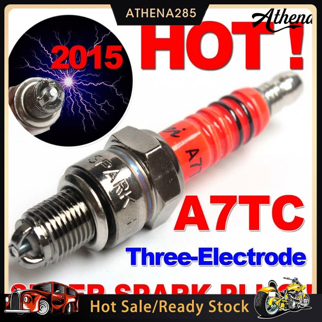 [COD]➣1 PC Spark Plug A7TC A7TJC 3 Electrode GY6 50cc-125cc Moped สกู๊ตเตอร์ ATV Quads