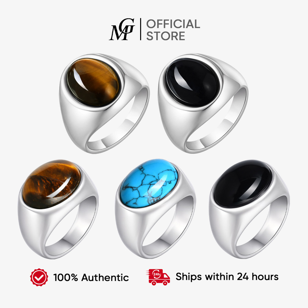 MG แหวนผู้ชายหินธรรมชาติ 7-13 ขนาด Tiger Eye Black Onyx Wide Band, สแตนเลส Spiritual เครื่องประดับสําหรับกลางแจ้ง/Travel