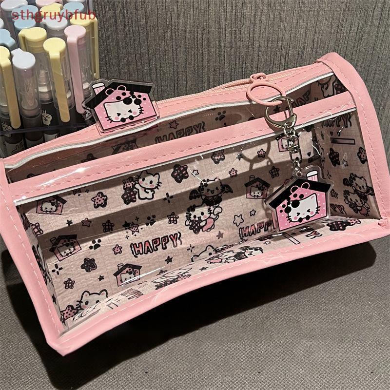 STHB การ์ตูนโปร่งแสงกรณีดินสอหลายชั้นแนวตั้งความจุขนาดใหญ่ถุงเก็บเครื่องเขียนโรงเรียนซัพพลายกระเป๋าเครื่องสําอาง ไทย - รูปที่ 2