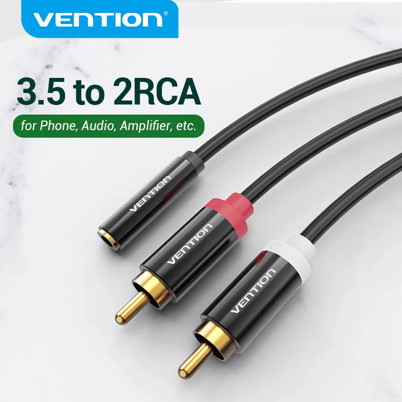 Vention Jack 3.5 มม. ถึง 2 สาย RCA สายสัญญาณเสียงหญิงถึงชาย Aux Splitter
