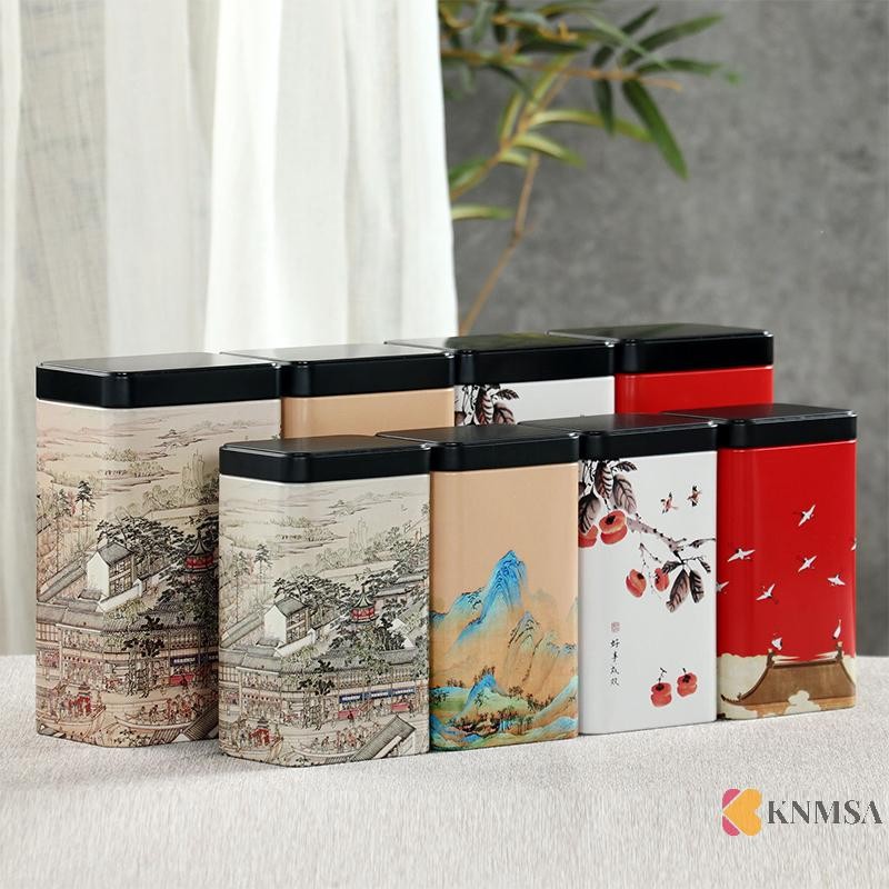KNMSA] Tin Plate Peripheral Sealed Tea Caddy Small Square Coffee Jar Tea Leaves Container Cans Small