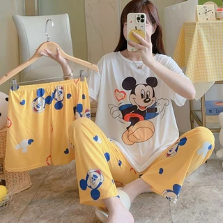 Alva พร้อมส่ง ชุดนอนลายการ์ตูนน่ารัก คอกลมแขนสั่น ผ้าบางใส่สบาย ชุดนอนแฟชั่น (เซตชุดนอน3ชิ้น) ชุดลำลองใส่อยู่บ้าน #6010
