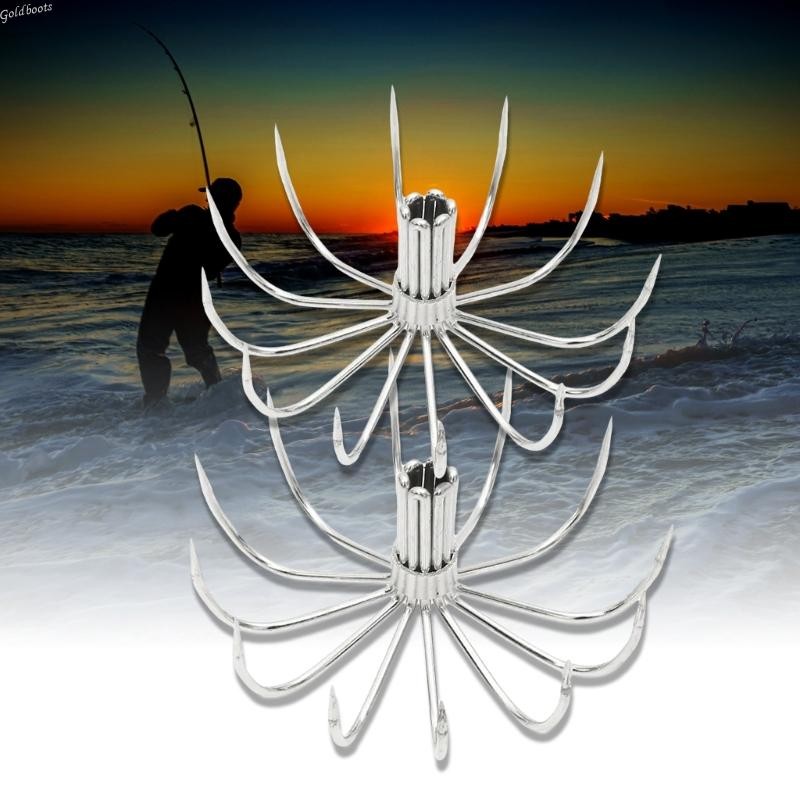 GB 10 ชิ้นตะขอปลาหมึก Barbed ร่มตะขอ Cuttlefishes ปลาหมึก Jig ตกปลาเหยื่อตะขอ