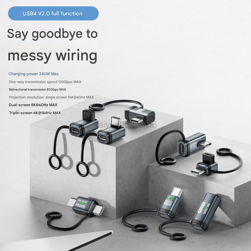 อะแดปเตอร์มัลติฟังก์ชั่นแบบเต็ม USB4.0V2.0 240W TYPE-C ตัวเมียถึง TYPE-C ตัวผู้ 120GB พร้อมการส่งผ่า