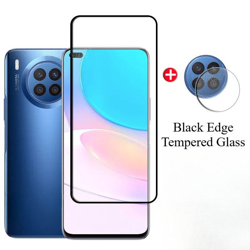 คลุมทั้งหมดล้างขอบสีดํากระจกนิรภัยป้องกันหน้าจอสําหรับ Huawei nova 3 3e 4 4e 5 5i 5t 5z 6 7 7i Pro Y