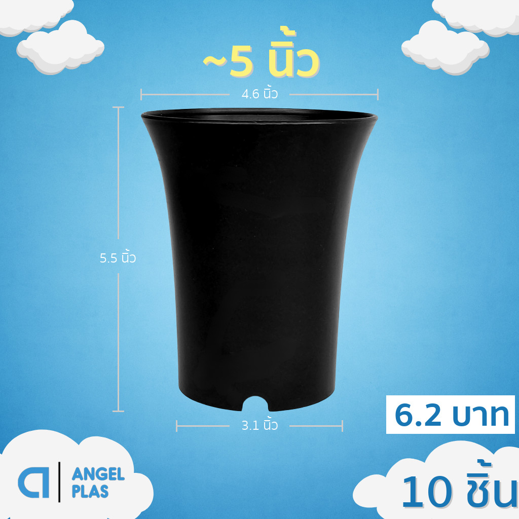 กระถาง กระถางแคคตัส กระถางปากแตร 4.5 นิ้ว สีดำ 10 ใบ ชิ้น อัน