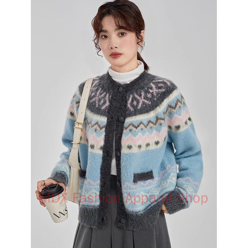 เกาะยุติธรรมถักเสื้อกันหนาวเหนียวนุ่มคาร์ดิแกนฤดูหนาวที่อบอุ่นของผู้หญิง - รูปที่ 4