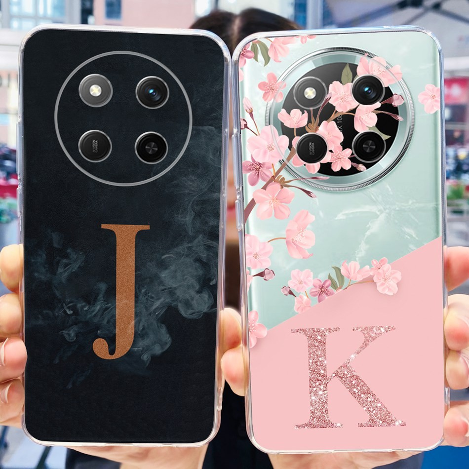 Honor X9C 5G ดอกไม้น่ารักตัวอักษรเริ่มต้นเคสโทรศัพท์ HonrX9c X 9C 5G ซิลิโคนนุ่มกรณี