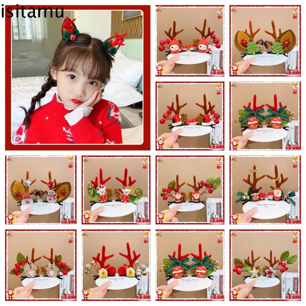 Isitaft คริสต์มาส Hairpin, Merry Christmas Decor Bowknot เด็กกวาง Antler กิ๊บติดผม,น่ารักเลื่อม Santa Claus สีแดง Barrette หมวกคริสต์มาส Headabnd ชุดคริสต์มาสแต่งตัว