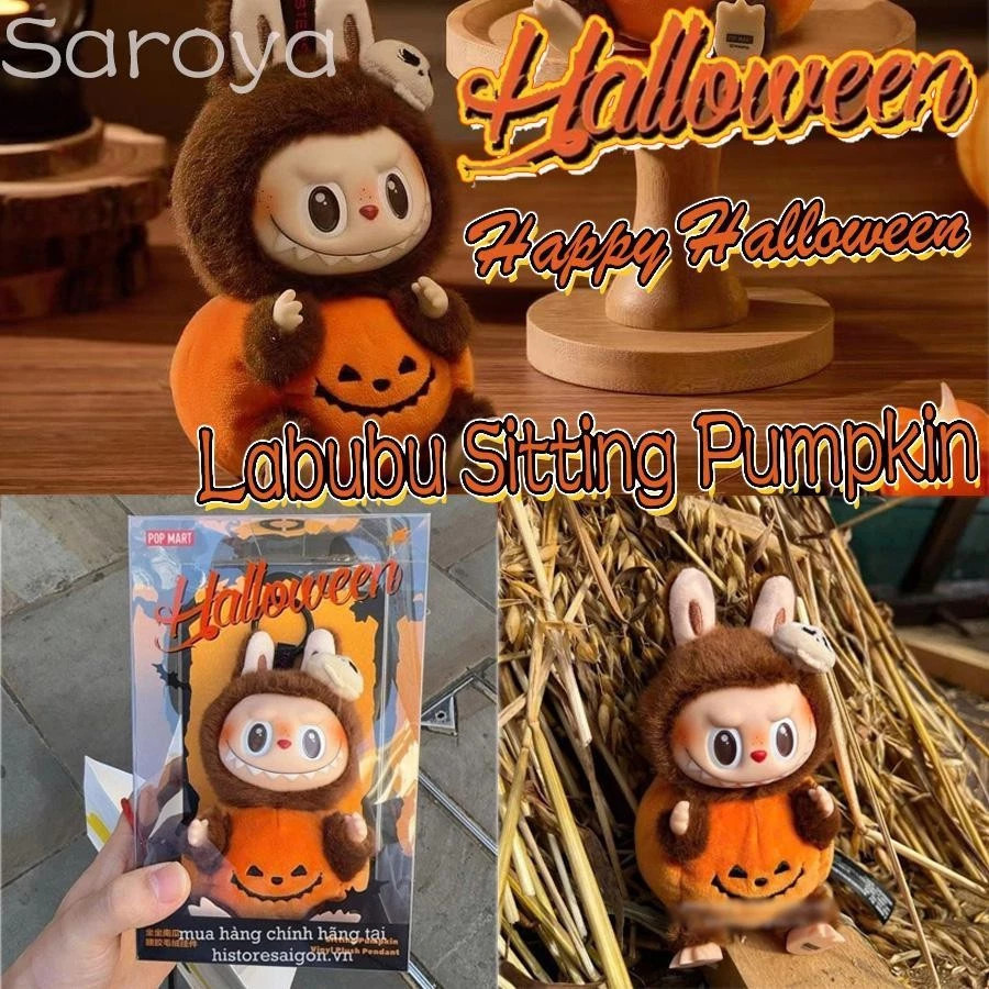 Pop MART Labubu Happy Halloween ลาบูบู้นั่งฟักทองการ์ตูน Cuddly ตุ๊กตาตุ๊กตา เหมาะเป็นของขวัญในวันพิเศษHuggable ตัวละคร