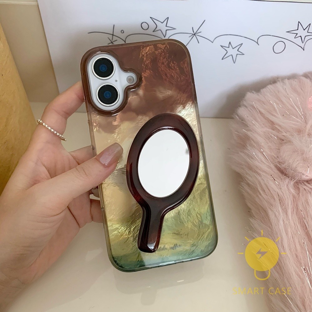 For เคสไอโฟน 13 [Render Pop Grip Mirror] เคส Phone Case For iPhone 16 Pro Max 15 14 Pro Max 13 For เคสไอโฟน11 Ins Korean Style Retro Classic Couple Shockproof Protective TPU Cover Shell