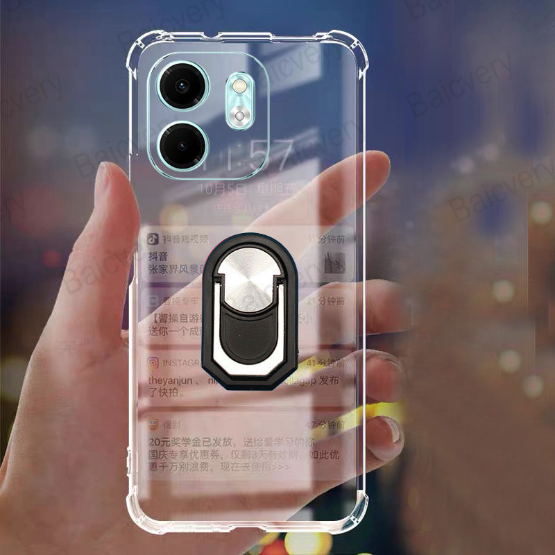 ปลอกสําหรับ Infinix Smart 9 Infinix Hot 50i X6531 Smart9 X6532 TPU โปร่งใสกลับซิลิคอนแม่เหล็กโทรศัพท์แหวนนิ้วผู้ถือ