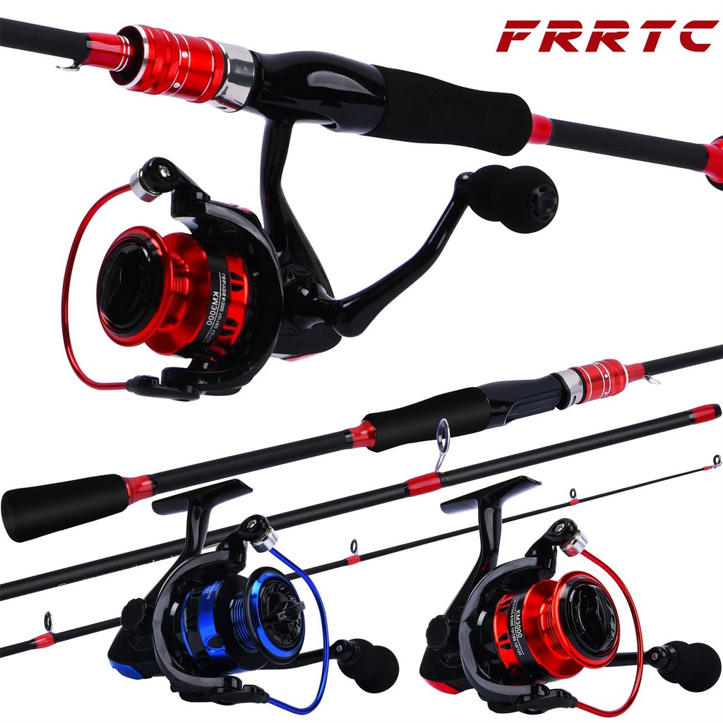 FRRTC ชุดคันเบ็ดคาร์บอนไฟเบอร์ 2 ส่วนคันเบ็ดหมุนและรอกสปูลโลหะสำหรับน้ำจืดชุดตกปลาเบส