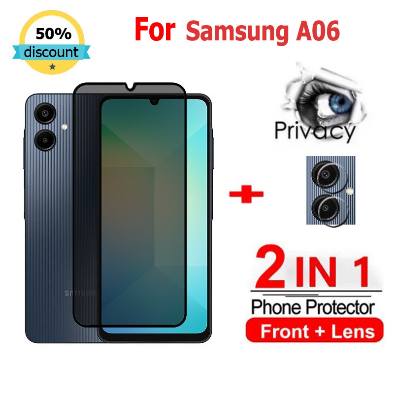 2 in 1 ฟิล์ม Samsung A06 ฟิล์มกระจกนิรภัยกันรอยหน้าจอ กันแอบมอง เพื่อความเป็นส่วนตัว สําหรับSamsung S24 S22 S21 S23 Plus Ultra FE A06 A05 A35 A54 A15 A25 A34 A05s 5G ฟิล์มกันรอย ฟิล์มกล้อง