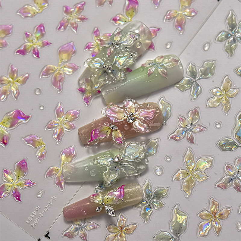 1pcs Jelly Ice Crystal Lily ดอกไม้เล็บสติกเกอร์ 5D Exqusitive ดอกไม้กาว Sliders กดบนเล็บ DIY เล็บ Decora Decals
