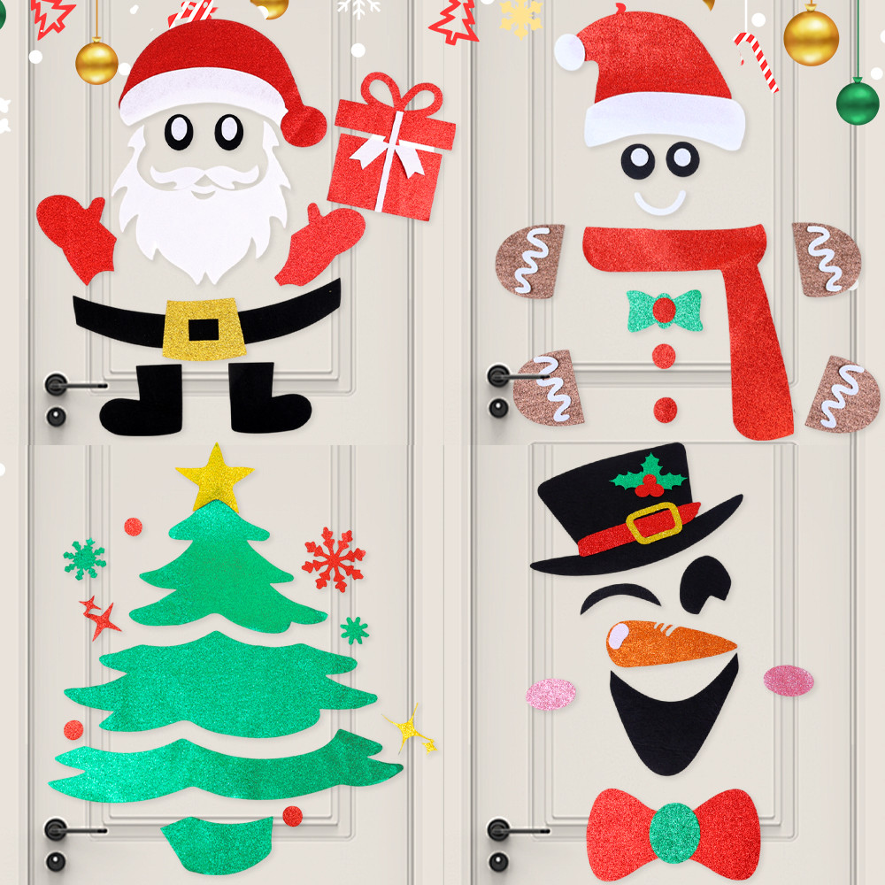 สติกเกอร์ไม่ทอคริสต์มาส - อุปกรณ์ตกแต่งบ้านเทศกาลบรรยากาศ - DIY Art Decals - Santa Claus Snowman Elk รูปแบบ - สติ๊กเกอร์ติดประตูหน้าต่างคริสต์มาส