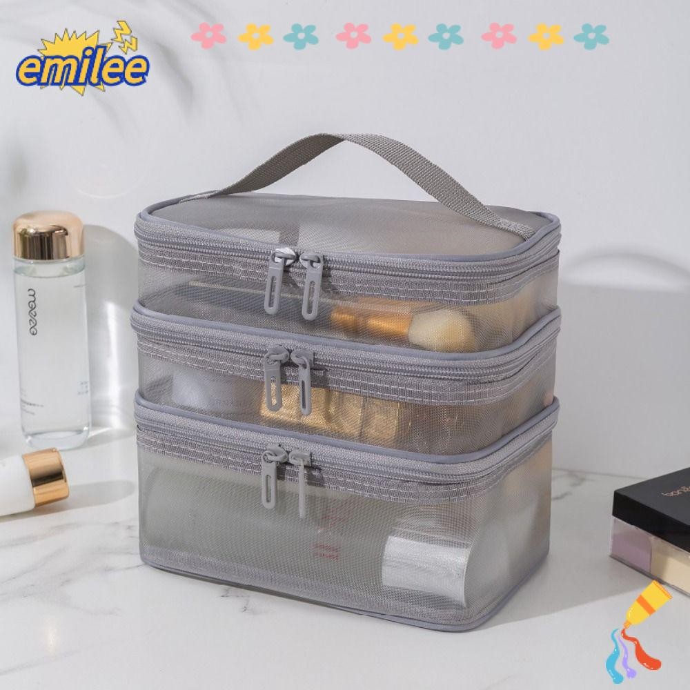 Emilee กระเป๋าเครื่องสําอางสําหรับเดินทาง, ตาข่ายโปร่งใสจัดเก็บ Make Up Organizer Bag, แฟชั่น 1/2/3 ชั้นขนาดใหญ่ความจุแต่งหน้าผู้หญิง