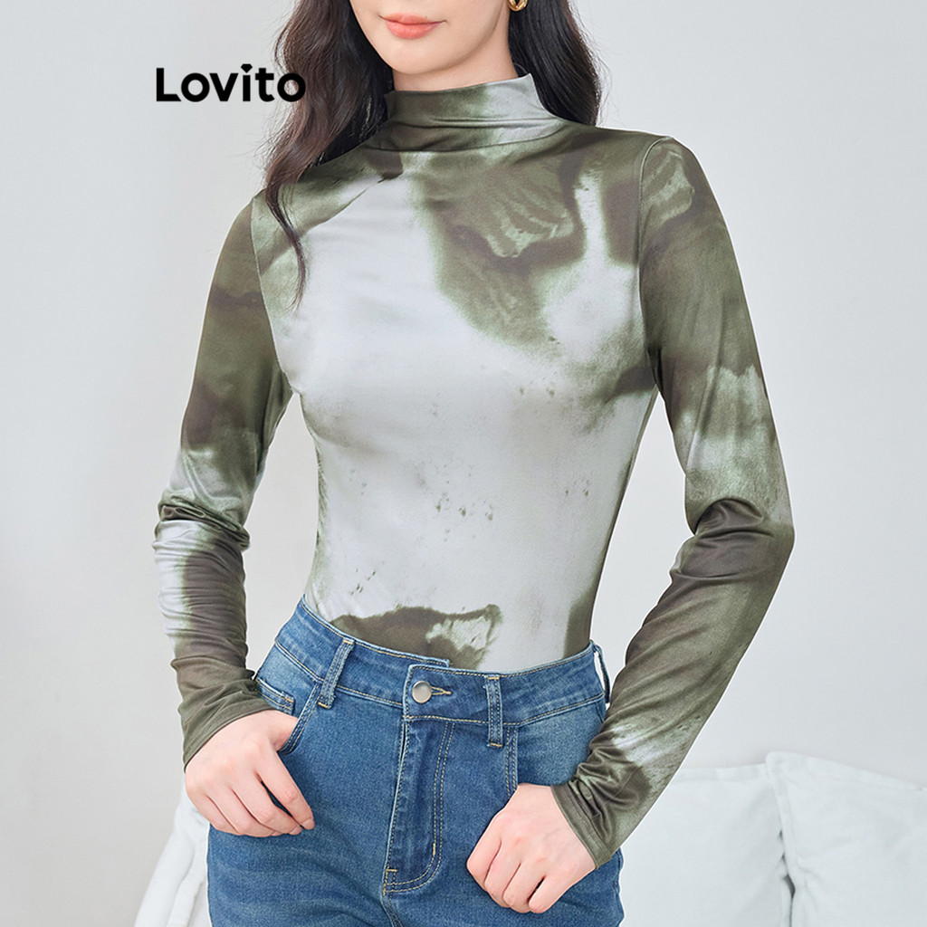 Lovito ชุดบอดี้สูทมัดย้อมสไตล์ลำลองสำหรับผู้หญิง L108ED011