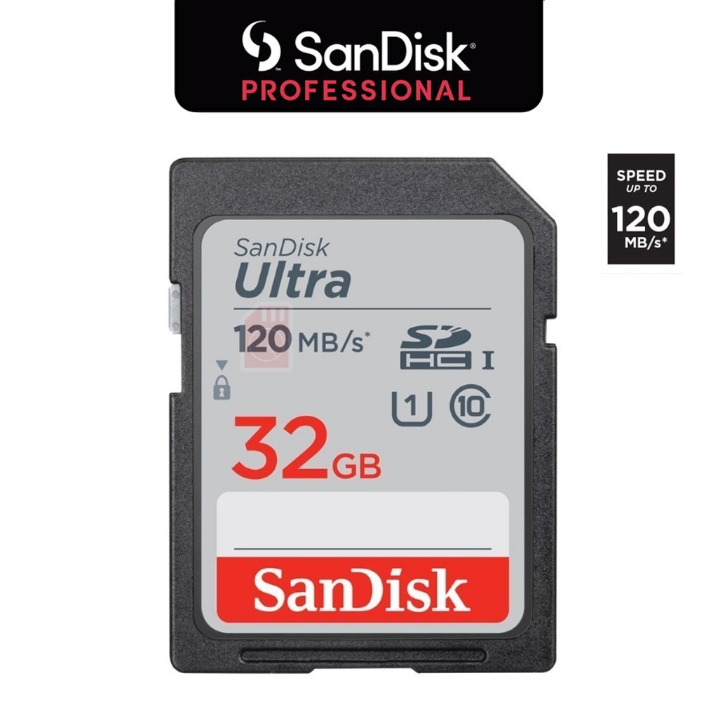 SanDisk Ultra SD Card 32GB Class 10 Speed 120MB/s (SDSDUN4-032G-GN6IN, SD Card) กล้องถ่ายภาพ DSLR
