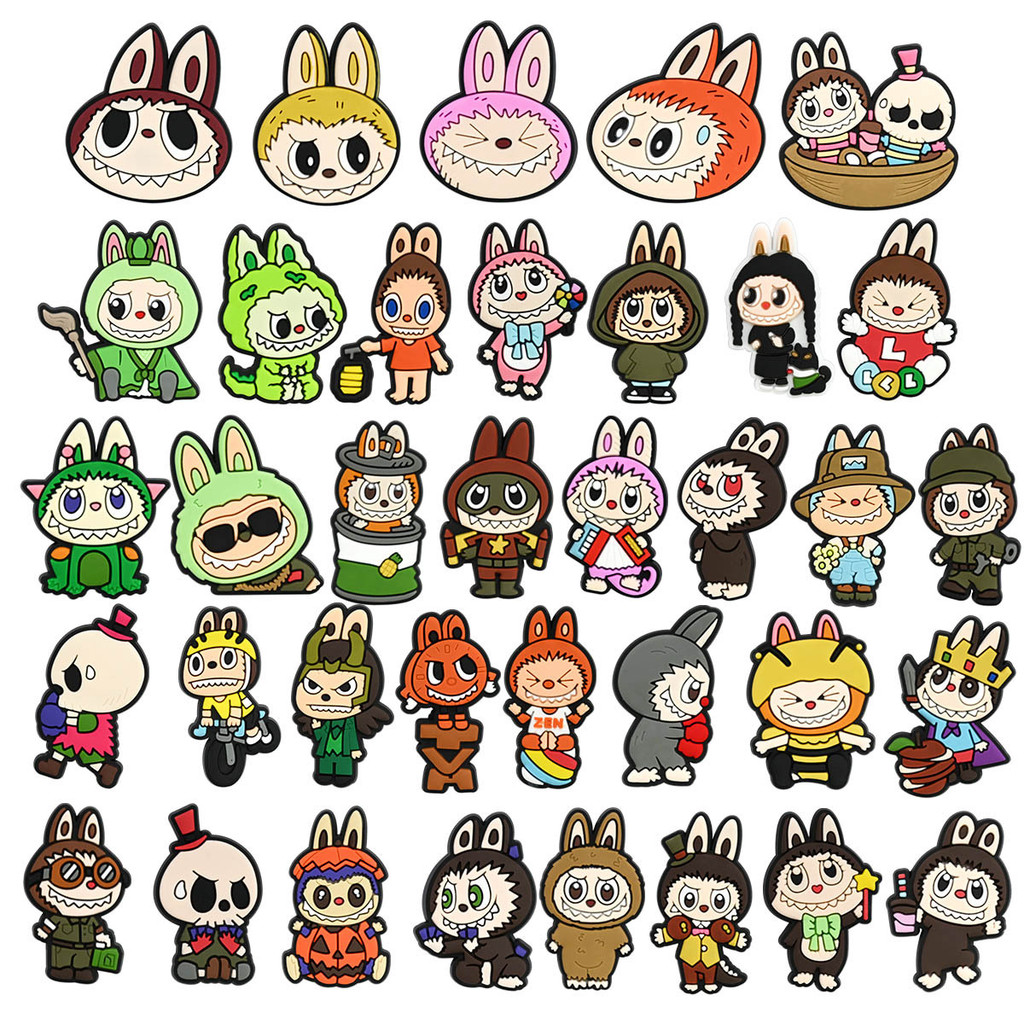 การ์ตูน Labubu ออกแบบ jibitz Pop Mart designcs Design Pins สีเขียว Lamb Jibitz designks สําหรับเด็กอ