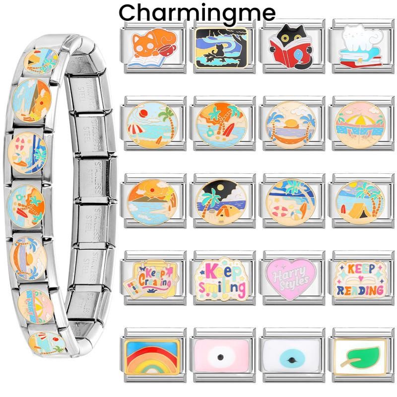 100 รูปแบบทิวทัศน์ Series Charms สร้อยข้อมืออิตาลี Charm Links Fit 9 มม.Modular สร้อยข้อมือเครื่องประดับสแตนเลส DIY ทํา