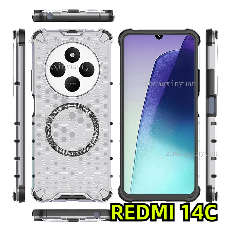 สําหรับ XIAOMI POCO C75 Redmi 14C 4G 5G 2024 เคสโทรศัพท์กันกระแทกเกราะหรูหราซิลิโคนแม่เหล็กสําหรับ POCOC75 C 75 Redmi14C รังผึ้งฝาครอบโปร่งใส
