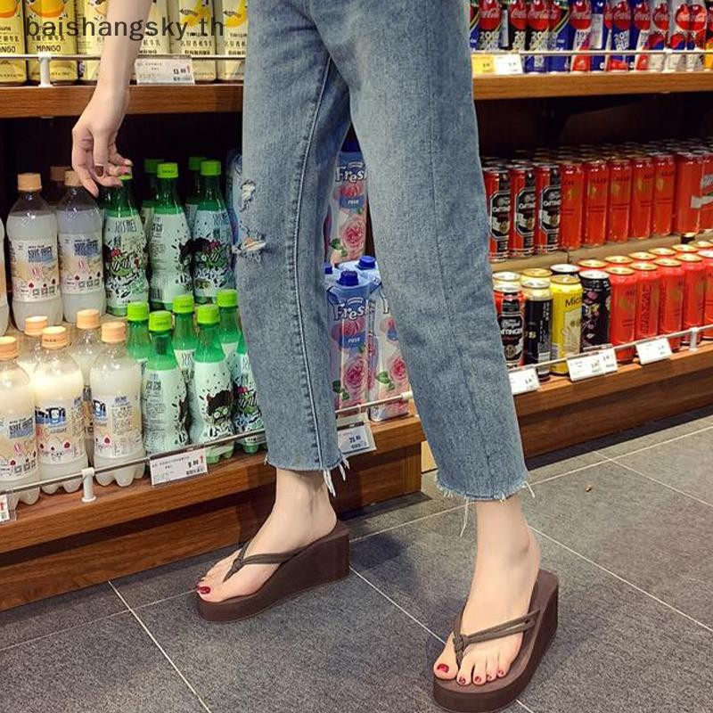 Byth Flip-Flopsสําหรับผู้หญิงฤดูร้อนแฟชั่นลําลองสวมใส่ด้านนอกรองเท้าส้นสูงFlip-flops Insอินเทรนด์ลื่นส้นลาดรองเท้าแตะชายหาดริมทะเลสําหรับผู้หญิงbyth