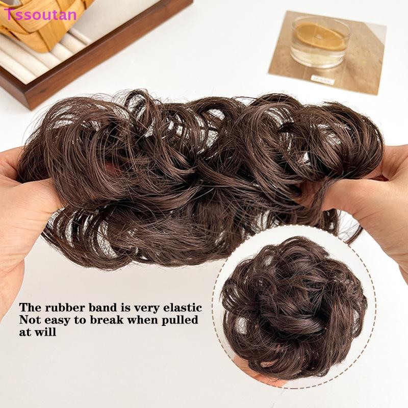 [TSST] ผมสังเคราะห์ Bun วิกผมสุภาพสตรีผมหางม้าต่อผม Scrunchie ยืดหยุ่น Meatball หัว Hairpieces Scrunchie Wrap ธรรมชาติ Realism TAN