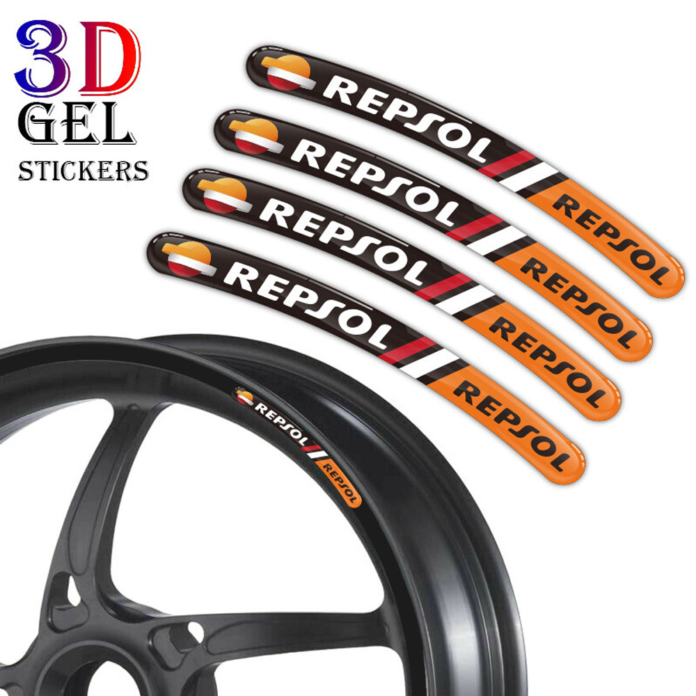 Y8PCS Repsol 3D เจลสะท้อนแสงดุมล้อมอเตอร์ไซค์แถบขอบรูปลอกสำหรับ Honda CBR 900RR 300R ADV 350 Click 1