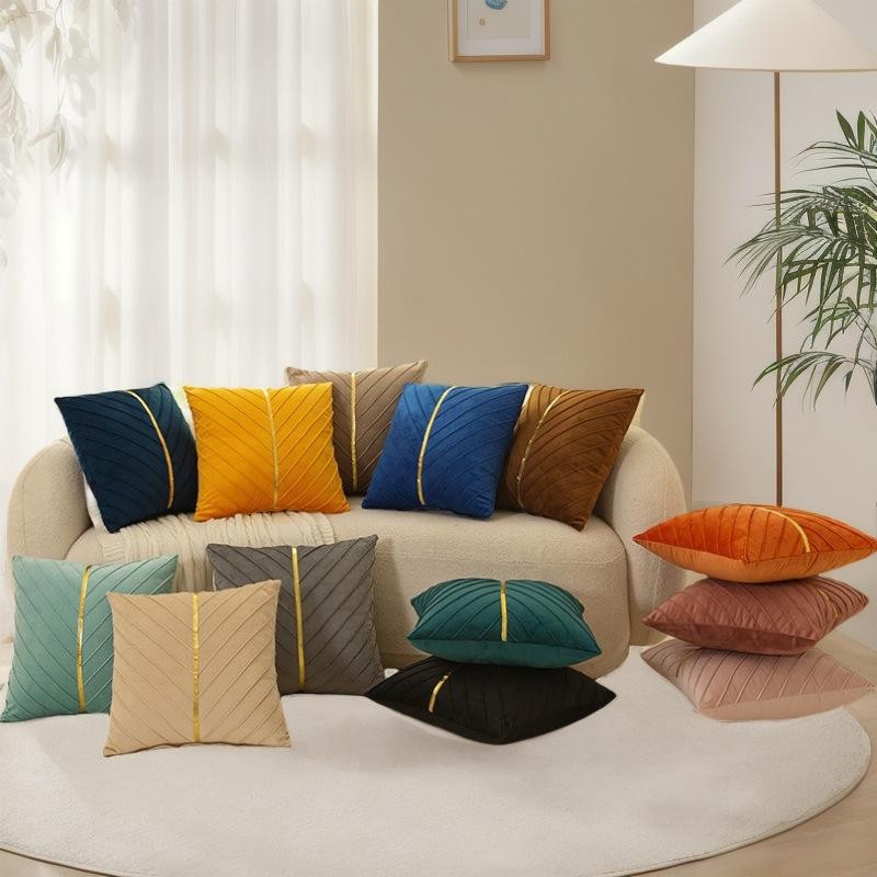ปลอกหมอนอิงกํามะหยี่เรียบง่าย 45x45 ซม. ปลอกหมอนด้ายสีทองสมมาตรสีทึบ ของขวัญวันหยุด