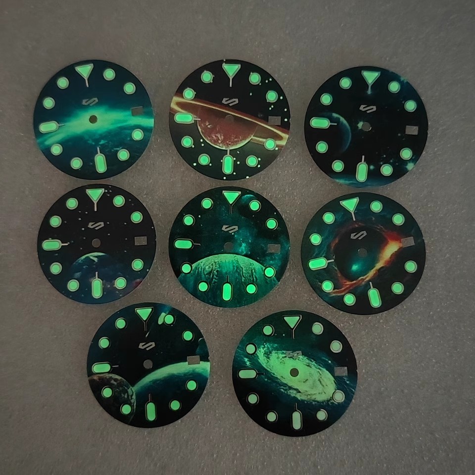 นาฬิกาซ่อมสีเขียว Luminous Dial 28.5 มม.Star River Dial สําหรับ HN35/36/4R การเคลื่อนไหว
