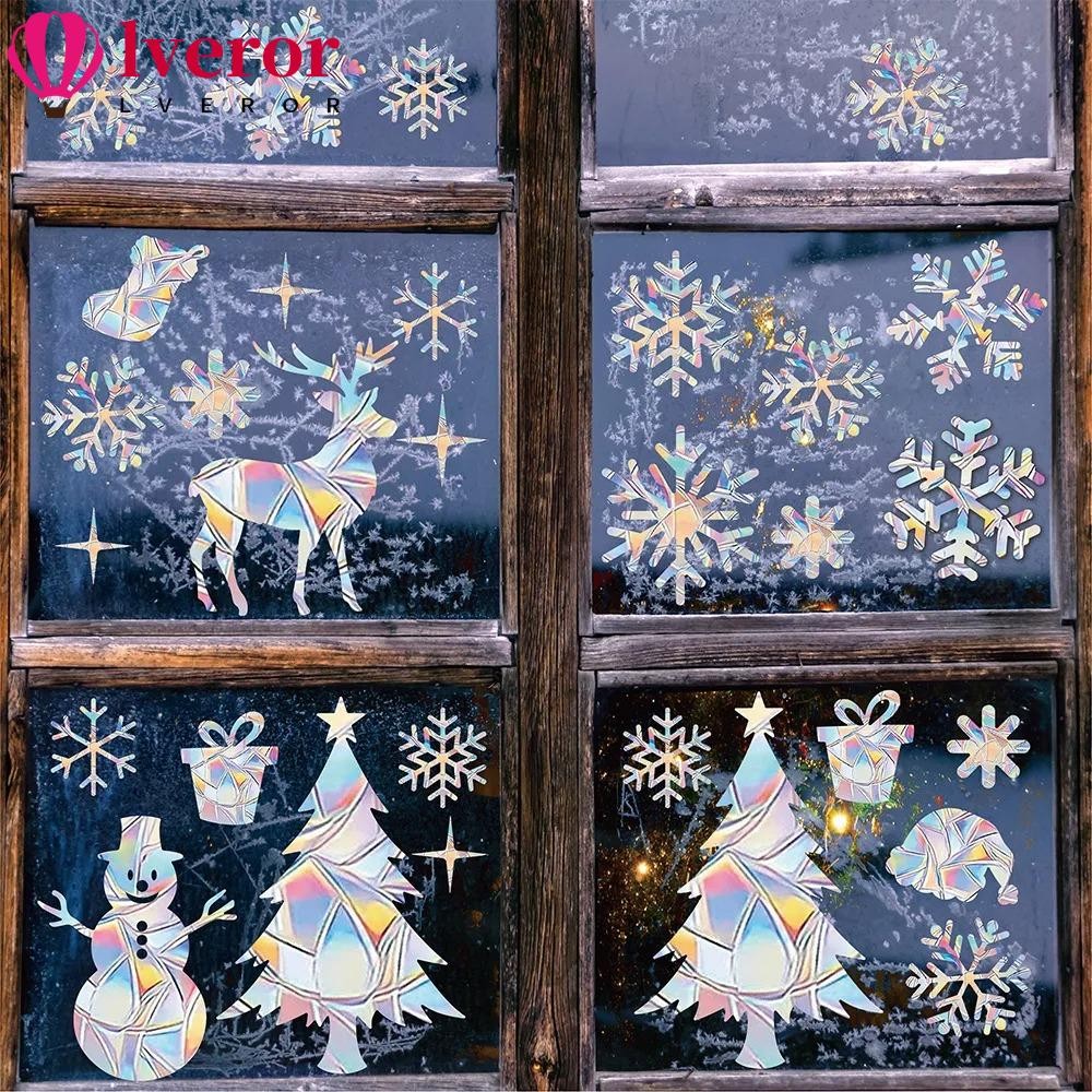 Lveror Christmas Windows Snowflakes, PVC Snow Window Film Static Window Cling, Reusable Merry Christmas Suncatcher Decal สติกเกอร์ปี Party