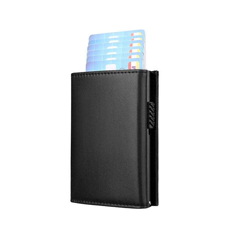 กระเป๋าใส่บัตรหนังแท้คาร์บอนไฟเบอร์สามพับแม่เหล็กดูดบัตรเครดิตผู้ถือ RFID ป้องกันการโจรกรรมแปรงแม่เหล็กพรีเมี่ยมอลูมิเนียมกระเป๋าสตางค์ - รูปที่ 7