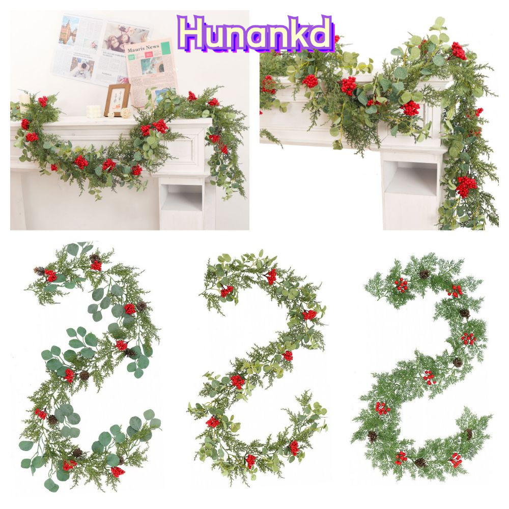 Huan หวายสนคริสต์มาส, 200 ซม.ยูคาลิปตัสประดิษฐ์ Cypress ใบ Garland, Pine Cone อุปกรณ์ตกแต่งบ้านจําลอง Red Berries