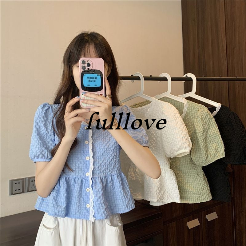 🔥พร้อมส่ง Fulllove เสื้อไหมพรมแขนสั้น น่ารักมาก สไตล์เกาหลี ใส่สบาย 4 สี