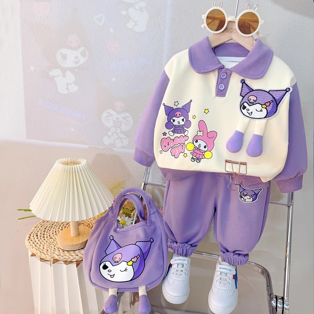 [พร้อมสต็อก] สาวการ์ตูนเสื้อกันหนาวสูทฤดูใบไม้ผลิฤดูใบไม้ร่วงสไตล์ตะวันตก คุโรมิ เสื้อผ้าเด็กแฟชั่นเด็กสาวน่ารักชุดสองชิ้นขนาด80-140