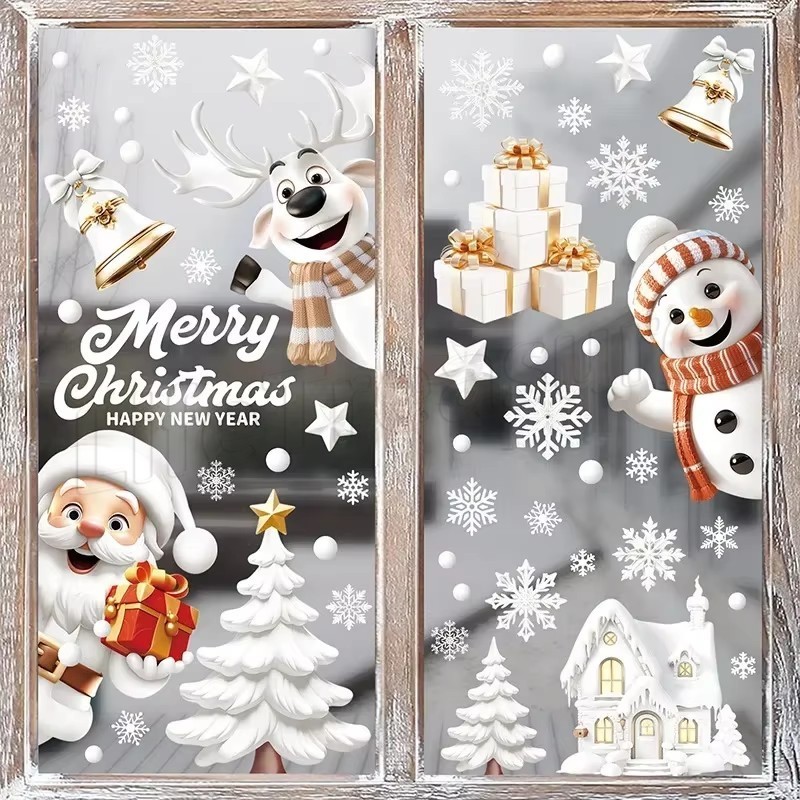 [ แนะนํา] สติกเกอร์หน้าต่างคริสต์มาส – ตู้โชว์ร้านค้าประตู – PVC Static Glass Applique – Santa Claus Snowflake สติกเกอร์ – DIY Xmas Party ตกแต่งบ้าน