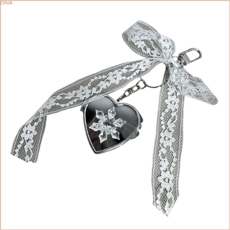 หัว แบบพกพาเกล็ดหิมะลูกไม้หัวใจกระจกจี้พวงกุญแจเสน่ห์ที่มีการออกแบบโซ่สําหรับพกพาง่ายและแต่งหน้าประจําวัน