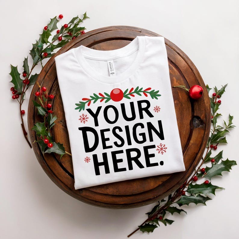 Bella Canvas 3001 Christmas T-shirt Mockup, White Shirt Mockup, Folded Shirt Mockup, Christmas T-Shi