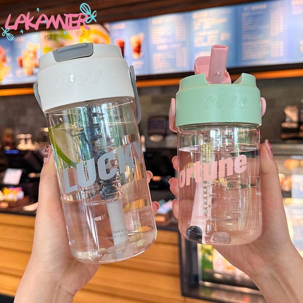 Lakamiergd ถ้วยฟาง, ขวดน้ํากีฬาพลาสติก 600/800ML, สไตล์อินความจุขนาดใหญ่พร้อมที่จับถ้วยแยกน้ําชาแบบพกพาโรงเรียนสํานักงานกลางแจ้ง